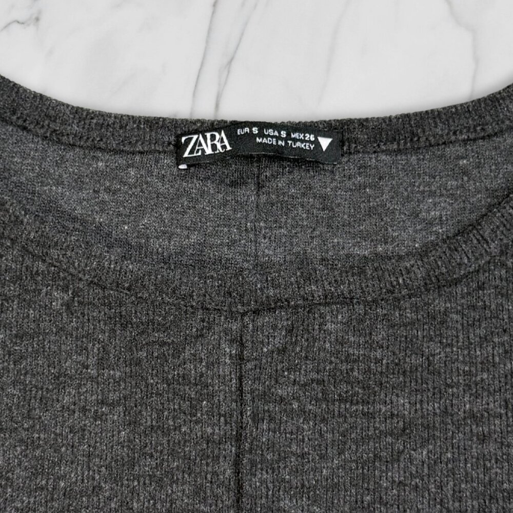 Zara Minimalist Charcoal Grey Short Sleeve Knit Sheath Dress Workwear Small - Picture 4 of 8